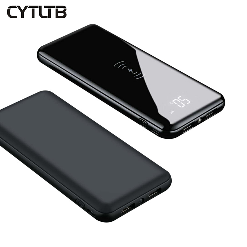 C54 creative custom brand logo portable mobile phone For iphone q wireless power bank wire built in cable led mirror power bank